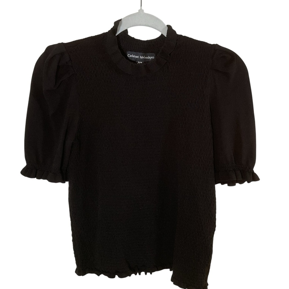 Catherine Malandrino Women’s Black Knit Top With Ruffle Trim. Size M
